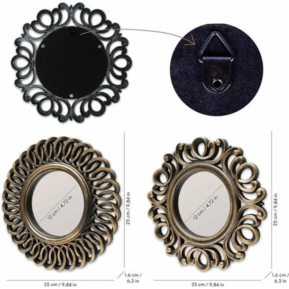Wall Mirrors Pack of 3 Round Gold Mirrors for Home Decor Bedroom & Living Room